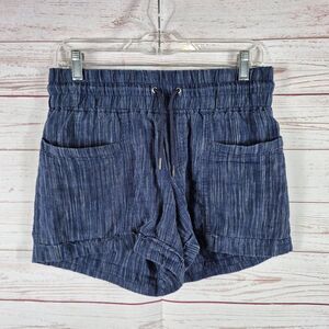Athleta Cabo Linen Shorts Womens Size 2 Blue Drawstring Elastic Waist Athleisure